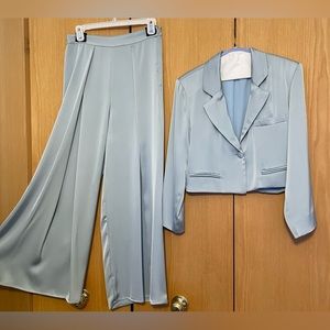 Two piece baby blue palazzo pants suit